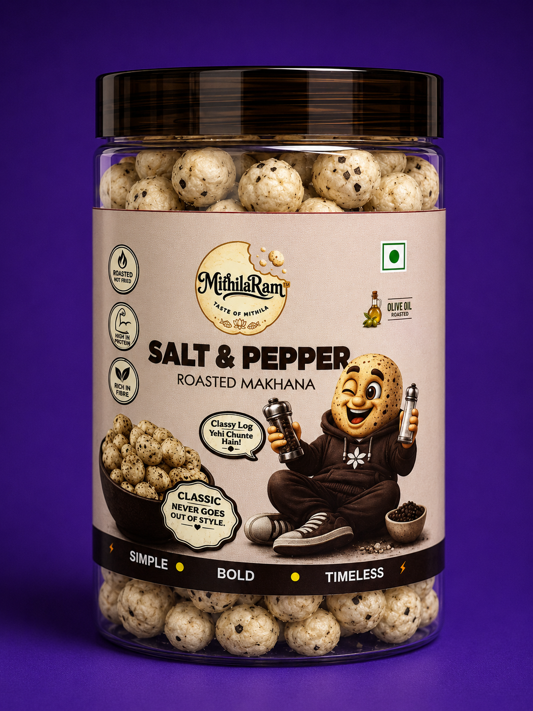 MithilaRam™ Salt & Pepper Roasted Makhana | Classic Savoury Fox Nuts | Healthy Anytime Snack