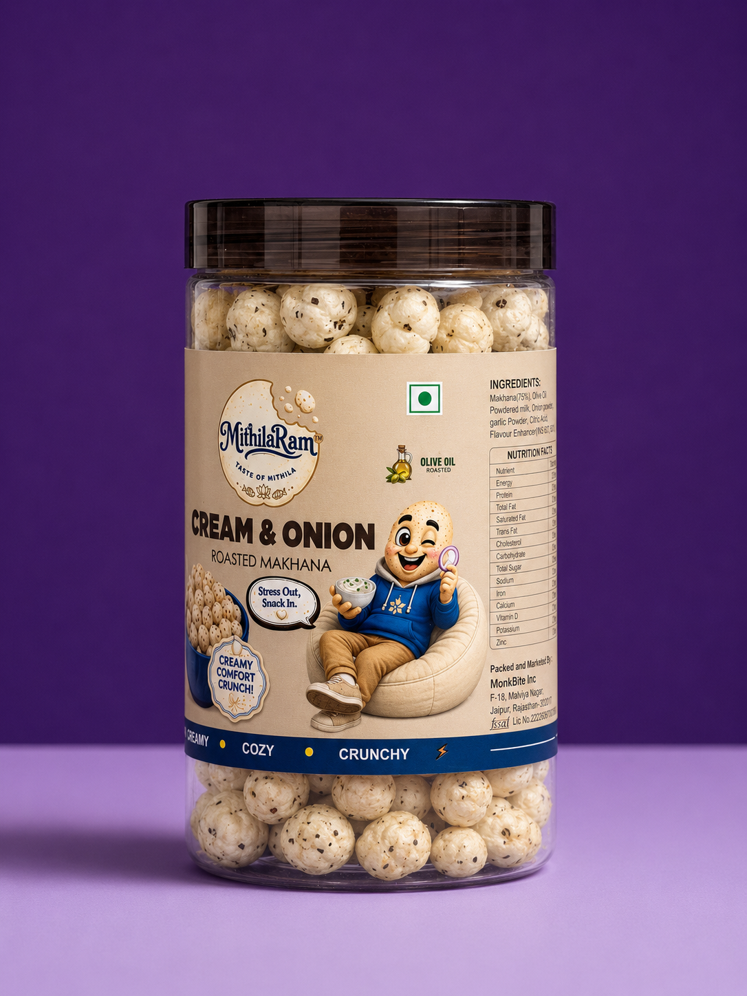 MithilaRam™ Cream & Onion Roasted Makhana | Creamy & Tangy Fox Nuts | Healthy Anytime Snack