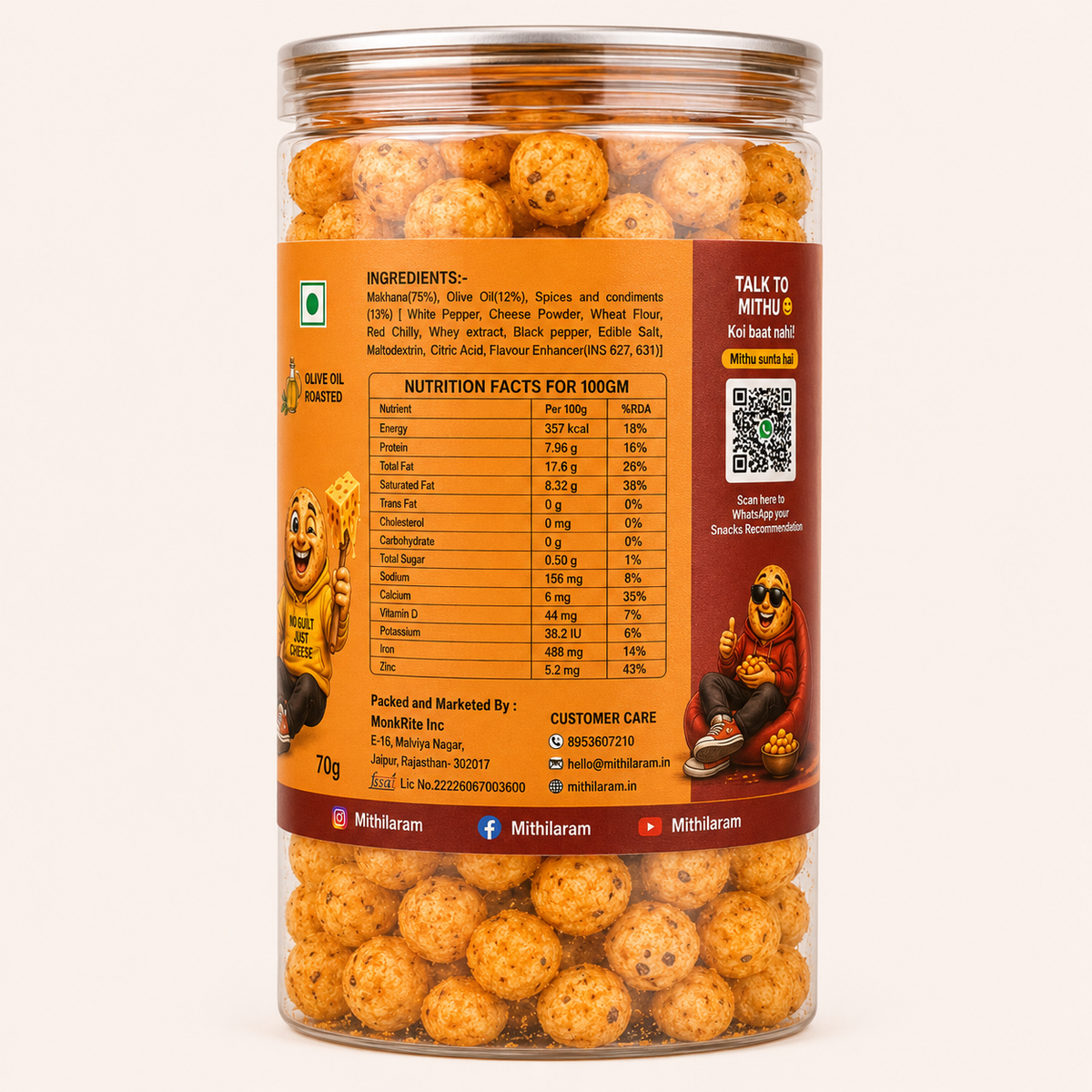 MithilaRam™ Cheese & Chilli Olive Oil Roasted Makhana (85 g)