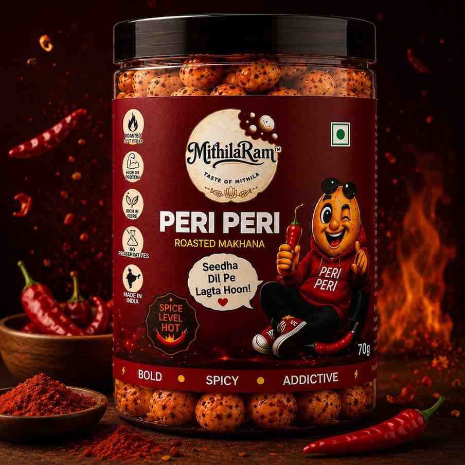 MithilaRamâ„¢ Peri Peri Roasted Makhana | Crunchy Fox Nuts | Healthy Anytime Snack