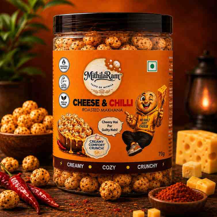 MithilaRam™ Cheese & Chilli Roasted Makhana | Cheesy & Spicy Fox Nuts | Healthy Anytime Snack