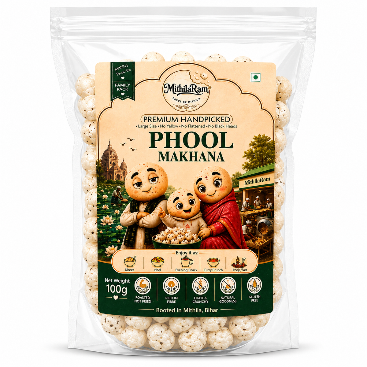 MithilaRam™ Handpicked Big Size Phool Makhana(100 g)