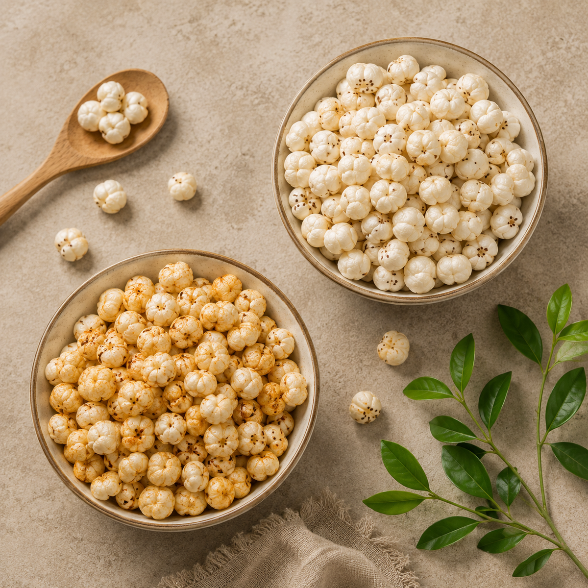 Raw and roasted Makhana comparison