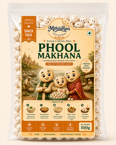 MithilaRam Phool Makhana 100g | Premium Bihar Fox Nuts | Gluten Free & Fasting Friendly Snack