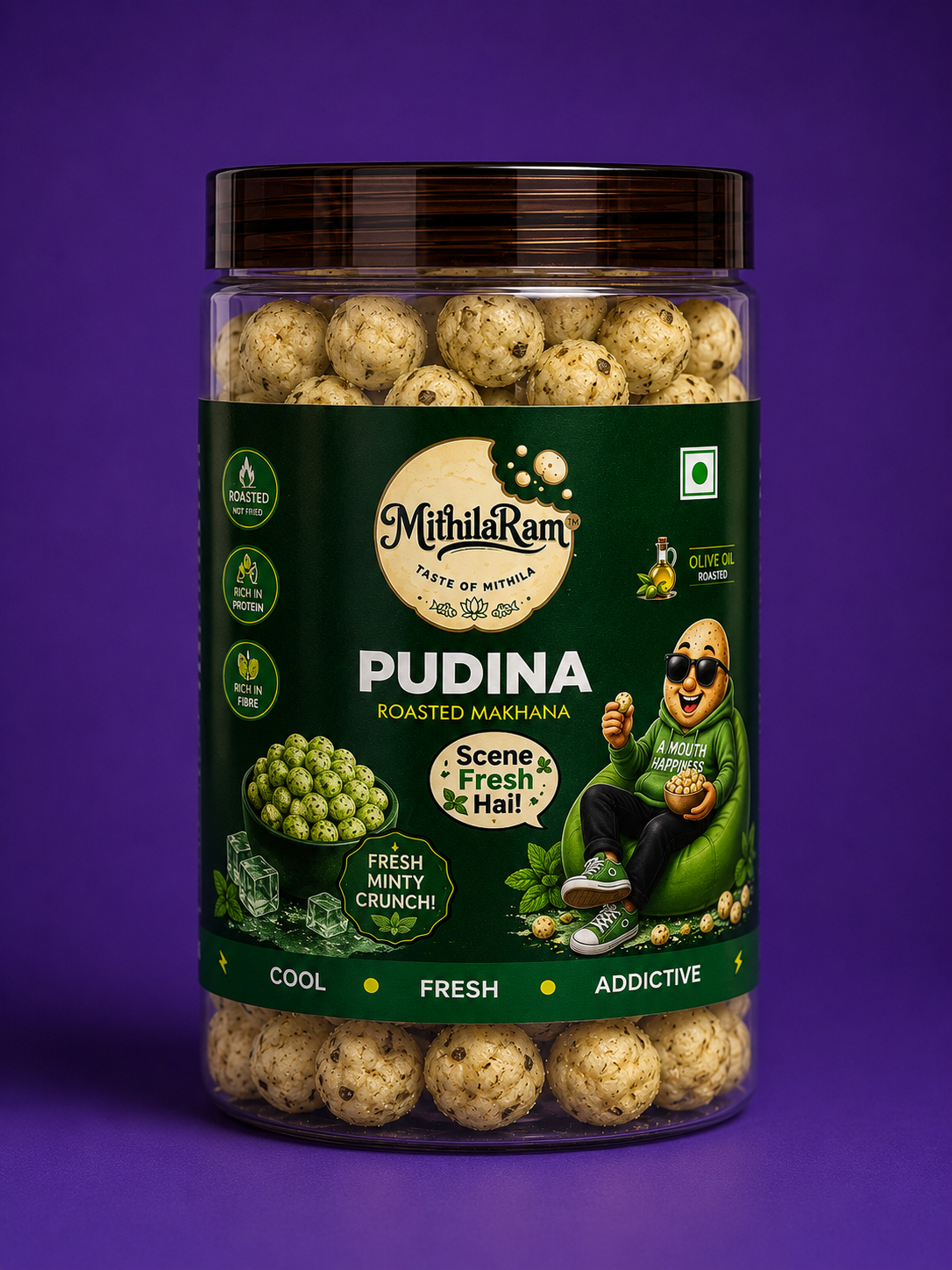 MithilaRam™ Pudina Roasted Makhana | Refreshingly Minty Fox Nuts | Healthy Anytime Snack