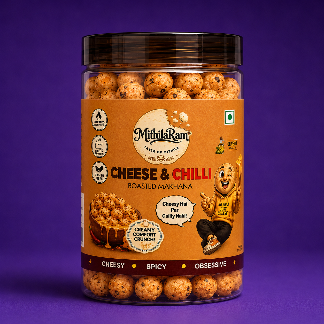MithilaRam™ Cheese & Chilli Roasted Makhana | Cheesy & Spicy Fox Nuts | Healthy Anytime Snack