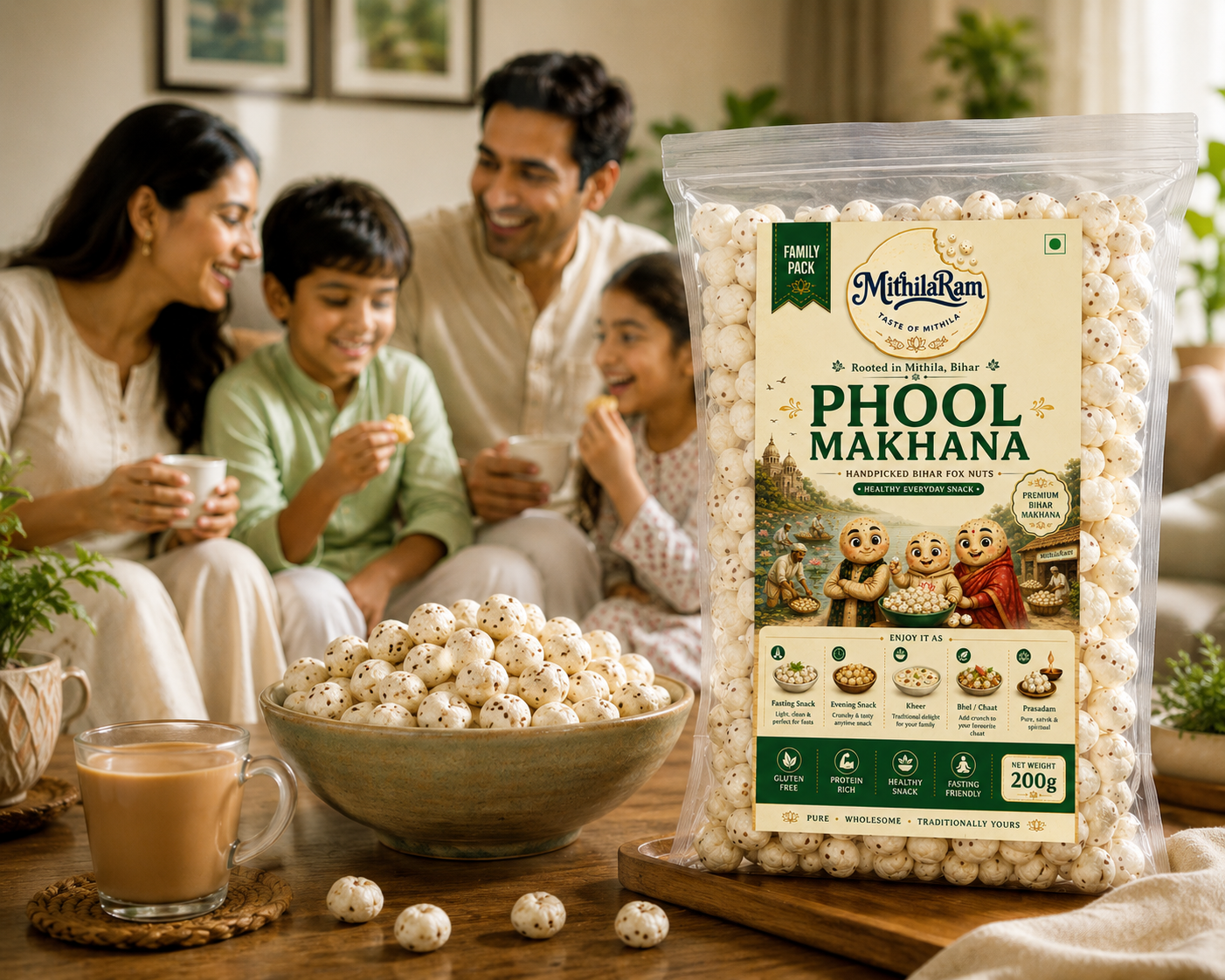 MithilaRam Phool Makhana — Premium Bihar Fox Nuts | 200g Pack