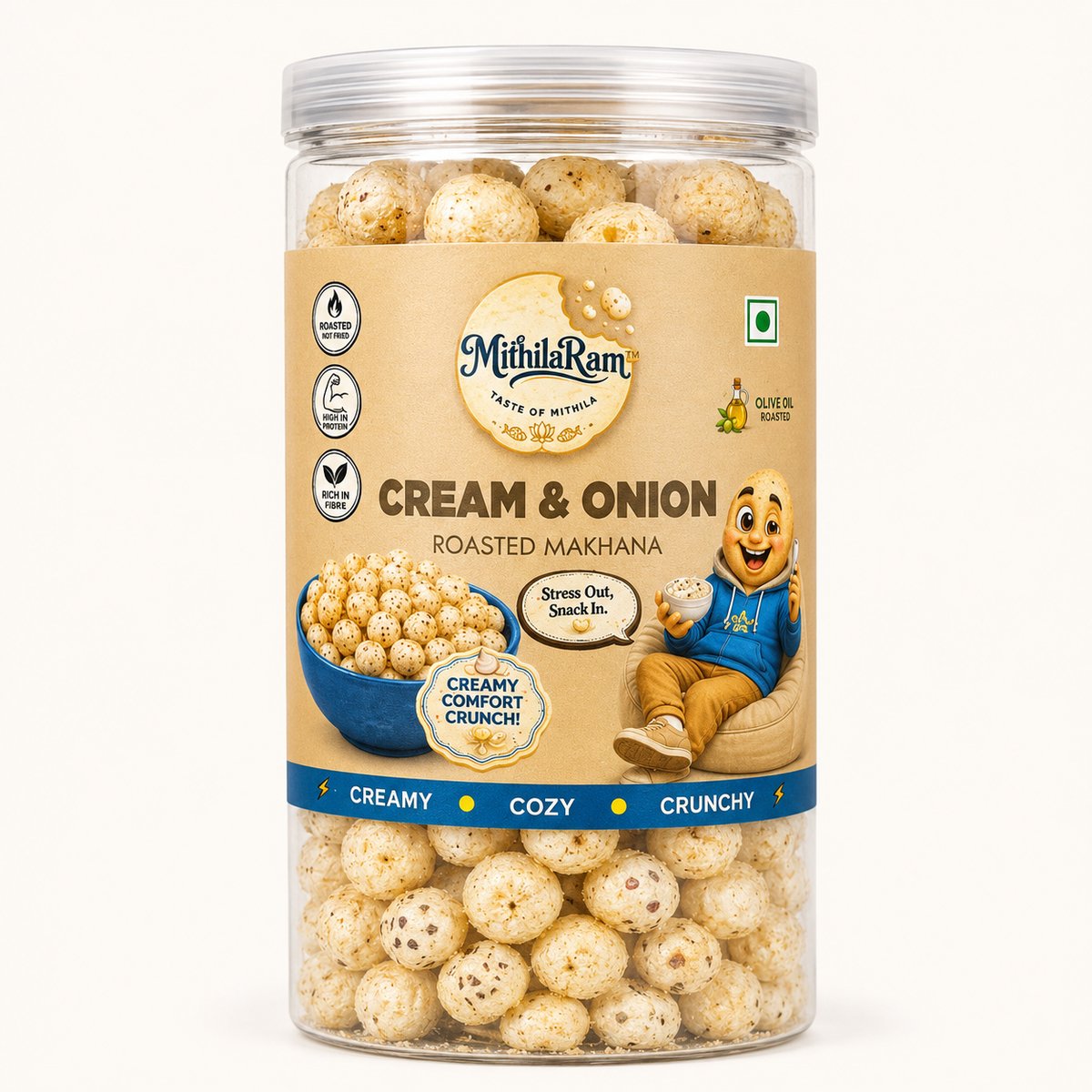 MithilaRam™ Cream & Onion Olive Oil Roasted Makhana (85 g)