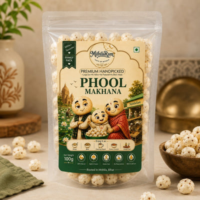 MithilaRam Phool Makhana 100g | Premium Bihar Fox Nuts | Gluten Free & Fasting Friendly Snack
