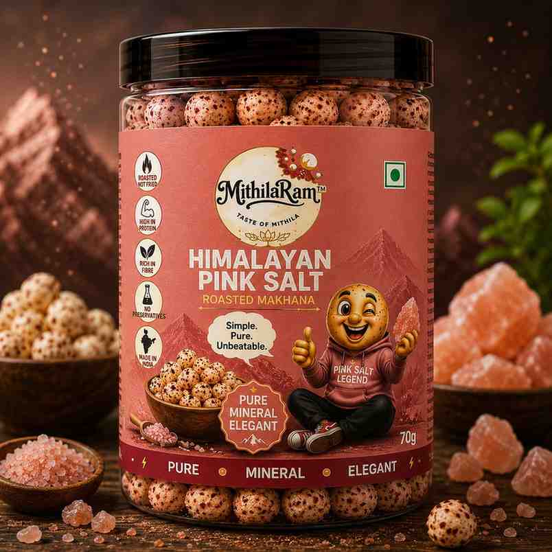 MithilaRam™ Himalayan Pink Salt Roasted Makhana | Lightly Seasoned Fox Nuts | Healthy Anytime Snack