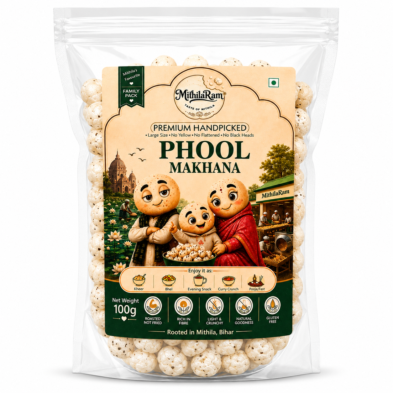 MithilaRam™ Handpicked Big Size Phool Makhana(100 g)