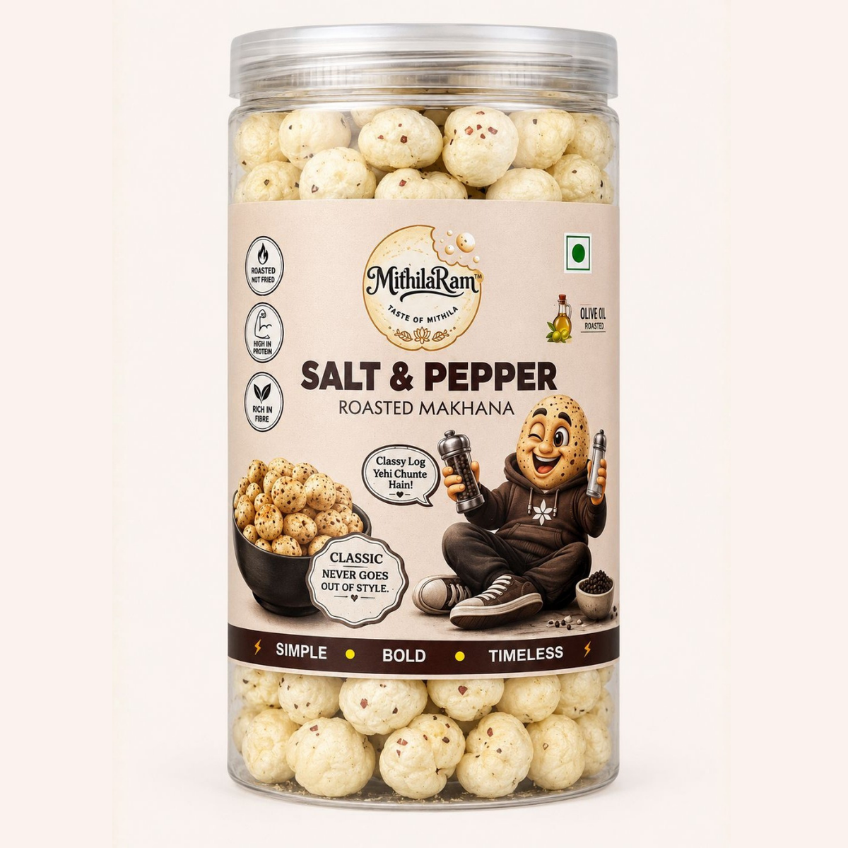 MithilaRam™ Salt & Pepper Olive Oil Roasted Makhana (85 g)